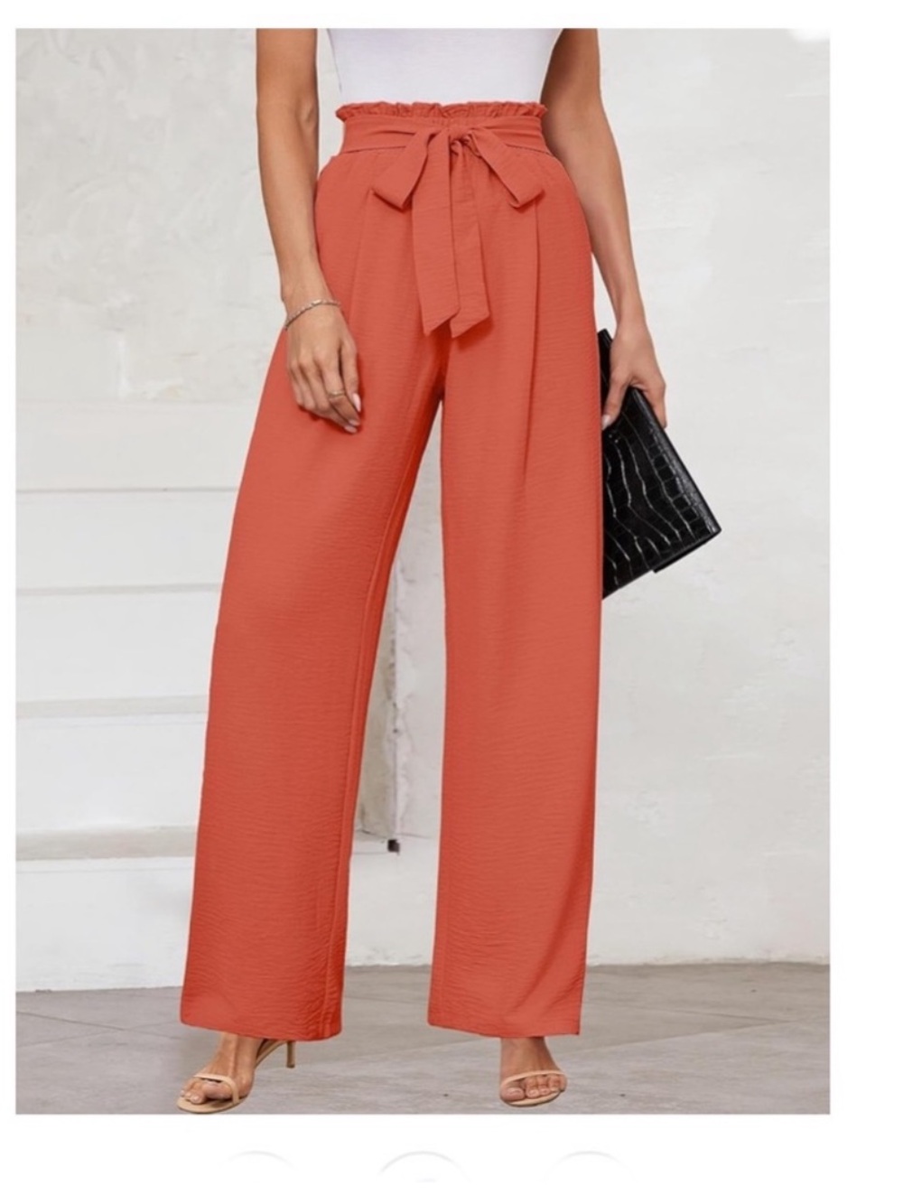New Wide Leg High Waisted Belted Trousers with Pockets colour Coral Size XL